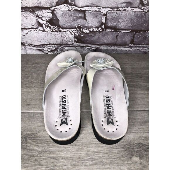 Mephisto Air Relax White Patent Leather Floral Cork Wedge Sandals Women Sz 38EU - Picture 6 of 16